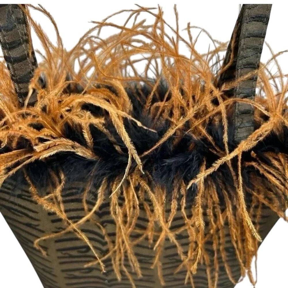 Feathery Handbag Attention Getter Brown Black Evening Bag Shoulder - Picture 4 of 10